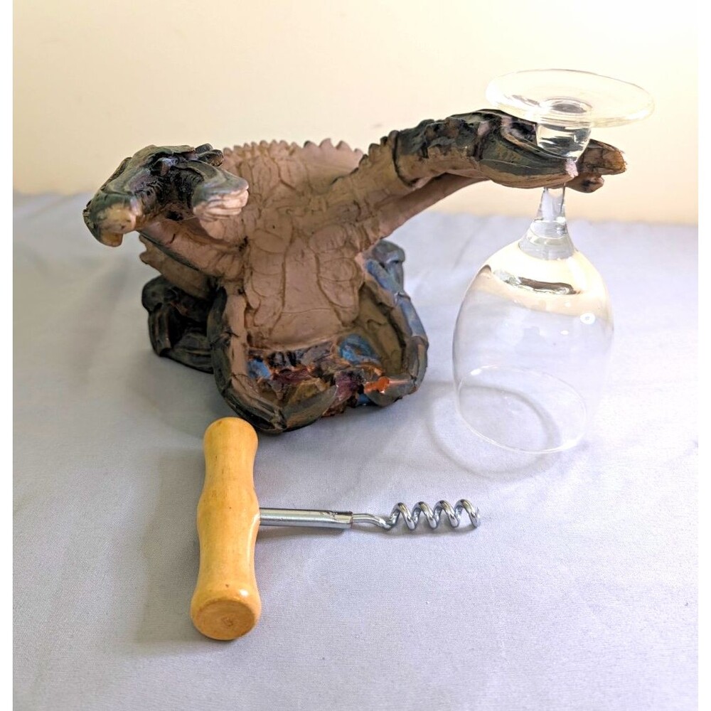 Cedar Creek Collection Crab Tabletop Wine Bottle Holder w Glass, Corkscrew